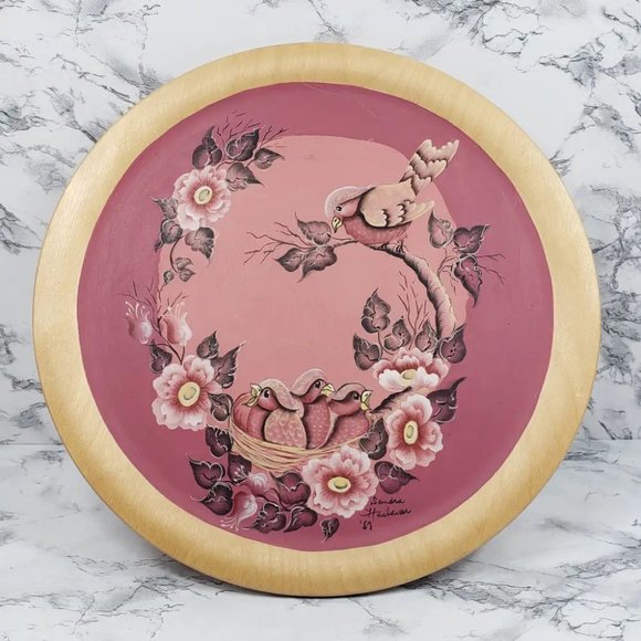 Wood Plate Handmade Hand Painted Signed Vintage - Picture 9 of 9